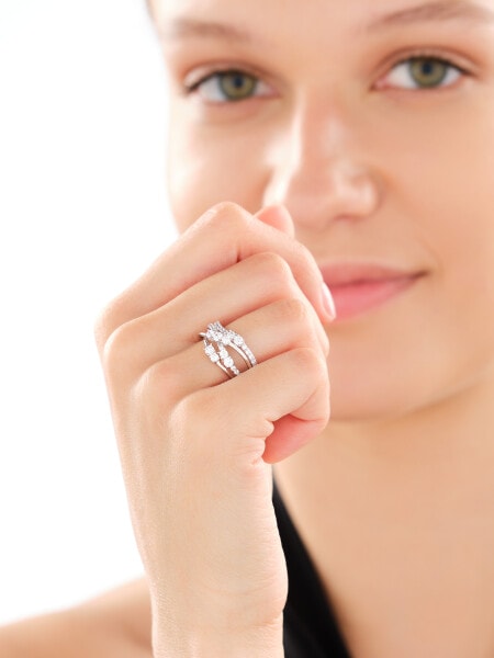 Rhodium Plated Silver Ring with Cubic Zirconia