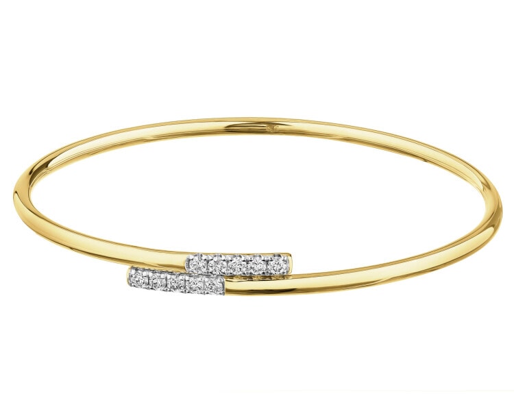 14 K Rhodium-Plated Yellow Gold Rigid Bracelet with Diamonds - 0,39 ct - fineness 14 K