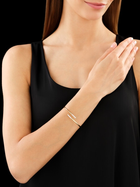 14 K Rhodium-Plated Yellow Gold Rigid Bracelet with Diamonds - 0,39 ct - fineness 14 K