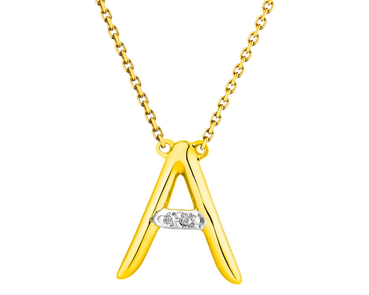 9 K Rhodium-Plated Yellow Gold Necklace with Diamonds - 0,006 ct - fineness 9 K