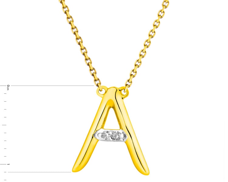 9 K Rhodium-Plated Yellow Gold Necklace with Diamonds - 0,006 ct - fineness 9 K