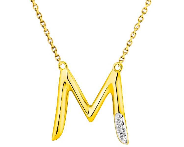 9 K Rhodium-Plated Yellow Gold Necklace with Diamonds - 0,006 ct - fineness 9 K