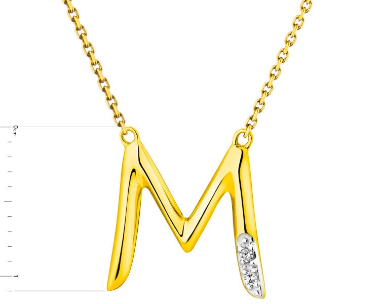 9 K Rhodium-Plated Yellow Gold Necklace with Diamonds - 0,006 ct - fineness 9 K