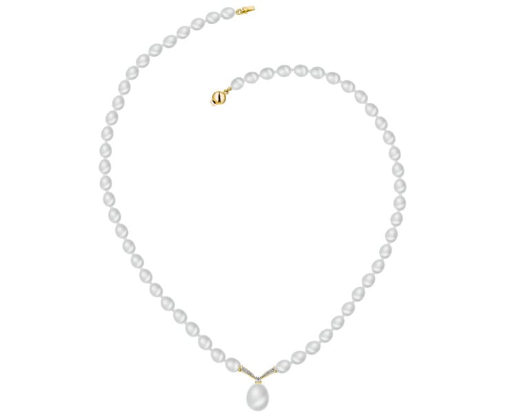 Naszyjnik z perłami, diamentami i elementami żółtego złota - próba 585