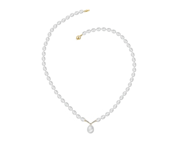 Náhrdelník s perlami, diamanty a zlatými prvky - ryzost 585