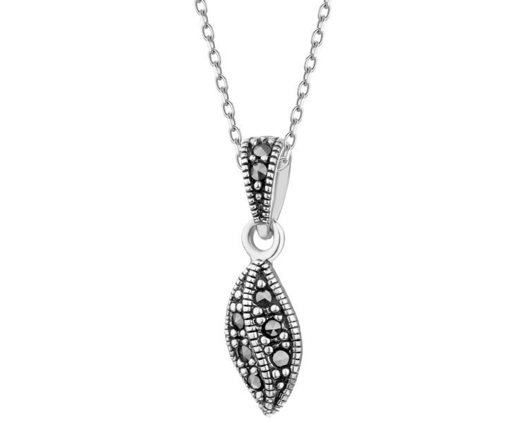 Rhodium Plated Silver Pendant with Marcasite