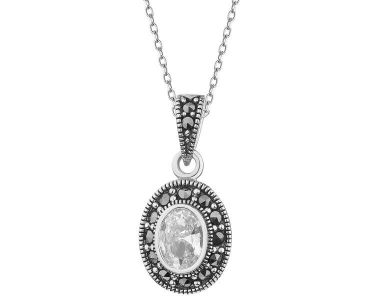 Rhodium Plated Silver Pendant with Marcasite