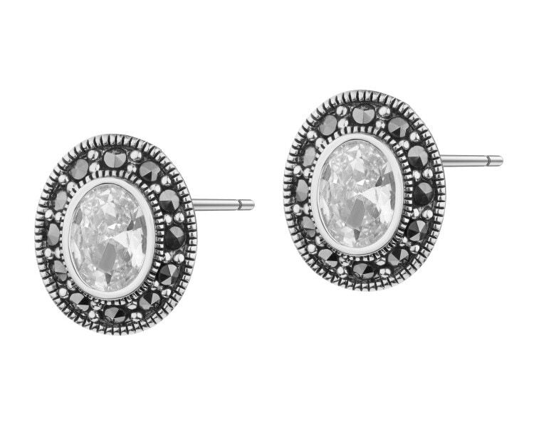 Rhodium Plated Silver Earrings with Marcasite