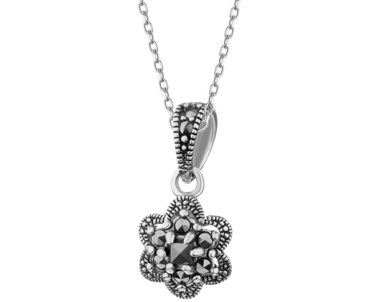 Rhodium Plated Silver Pendant with Marcasite