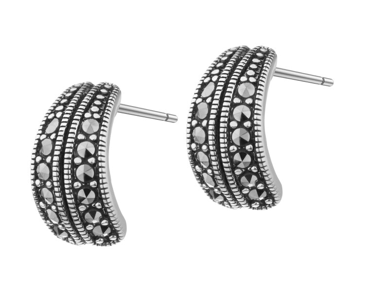 Rhodium Plated Silver Earrings with Marcasite