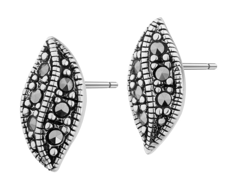 Rhodium Plated Silver Earrings with Marcasite