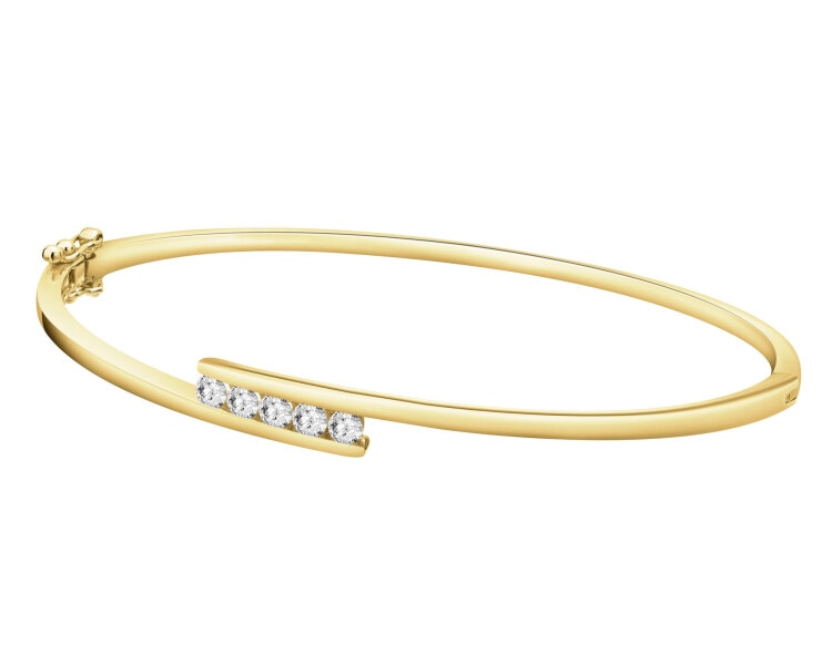 14 K Yellow Gold Rigid Bracelet with Diamonds - 0,41 ct - fineness 14 K