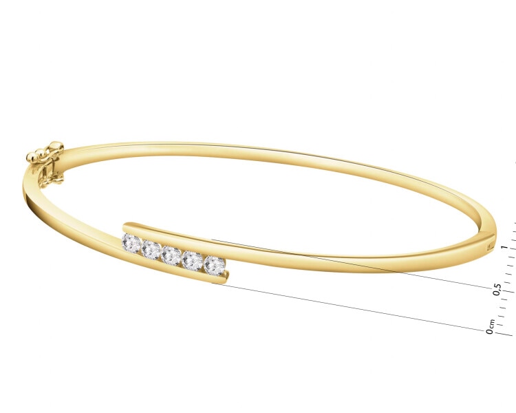 14 K Yellow Gold Rigid Bracelet with Diamonds - 0,41 ct - fineness 14 K