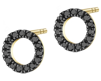 375 Yellow Gold Ruthenium-Plated Earrings with Black Diamond, Treateds - fineness 375