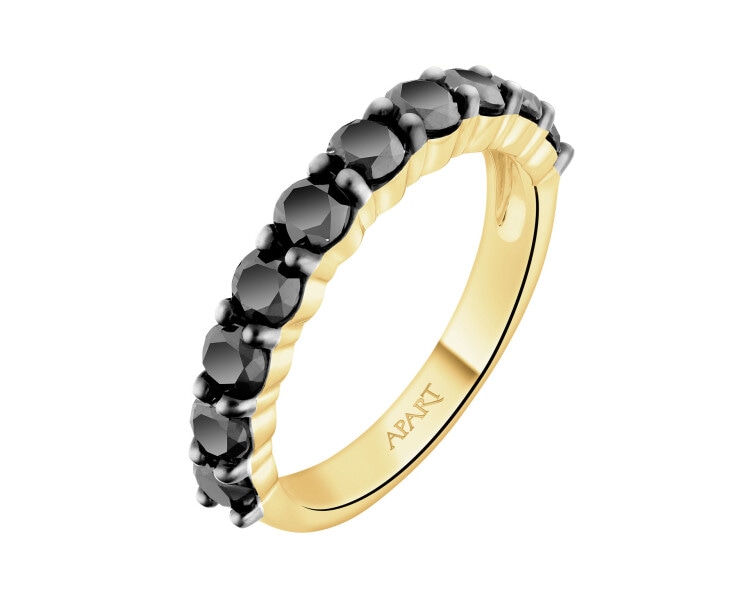 585 Yellow Gold Ruthenium-Plated Ring with Black Diamond, Treateds - 1,26 ct - fineness 585