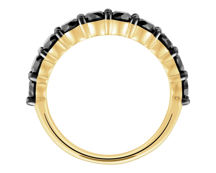 585 Yellow Gold Ruthenium-Plated Ring with Black Diamond, Treateds - 1,26 ct - fineness 585