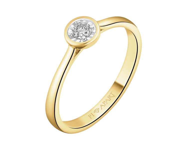 585 Yellow And White Gold Plated Ring with Diamond - 0,08 ct - fineness 585