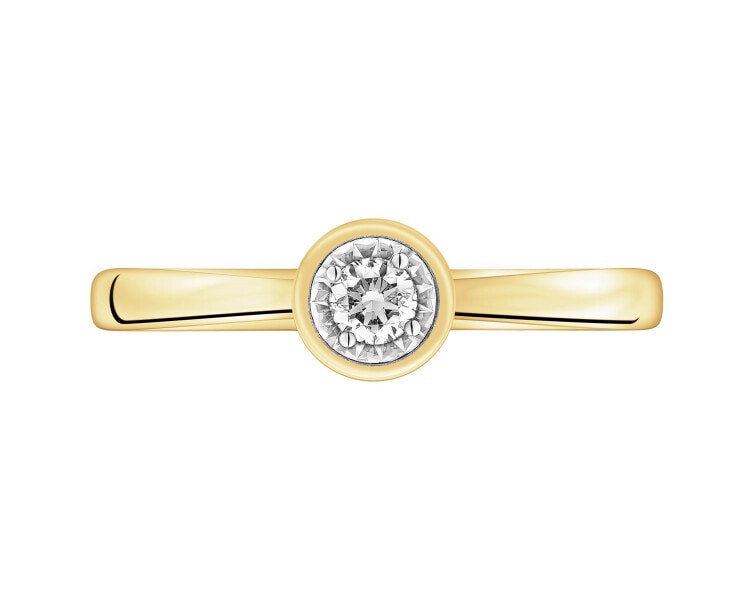 585 Yellow And White Gold Plated Ring with Diamond - 0,08 ct - fineness 585