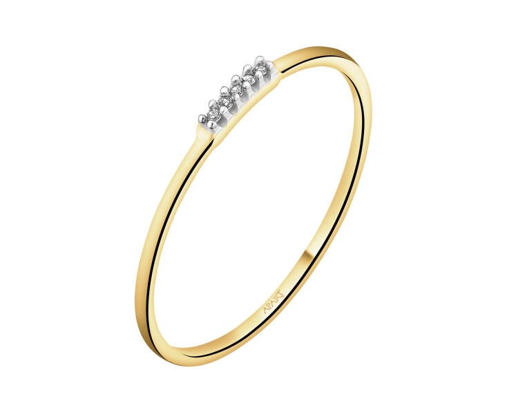 9 K Rhodium-Plated Yellow Gold Ring with Diamonds - 0,01 ct - fineness 9 K