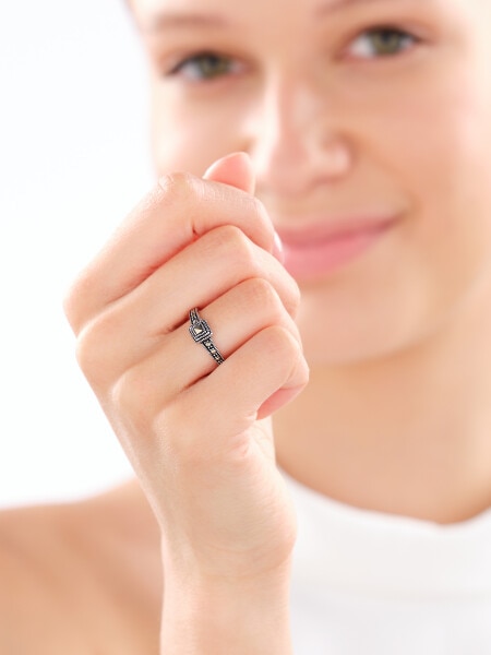 Rhodium Plated Silver Ring with Marcasite