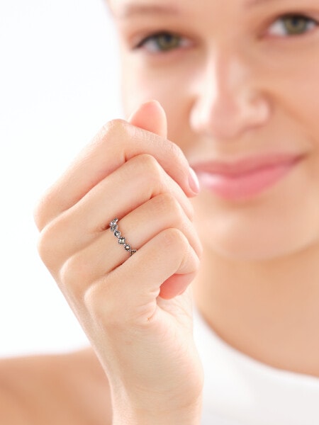 Rhodium Plated Silver Ring with Marcasite