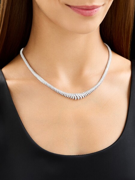 18 K Rhodium-Plated White Gold Necklace with Diamonds - 6,40 ct - fineness 18 K