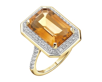 Zlatý prsten s brilianty a citrínem - ryzost 585