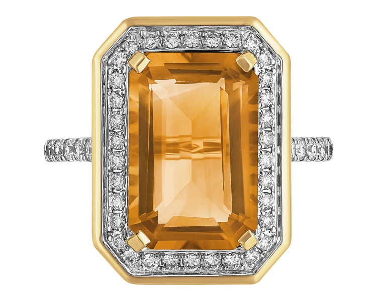 14 K Rhodium-Plated Yellow Gold Ring  - fineness 14 K