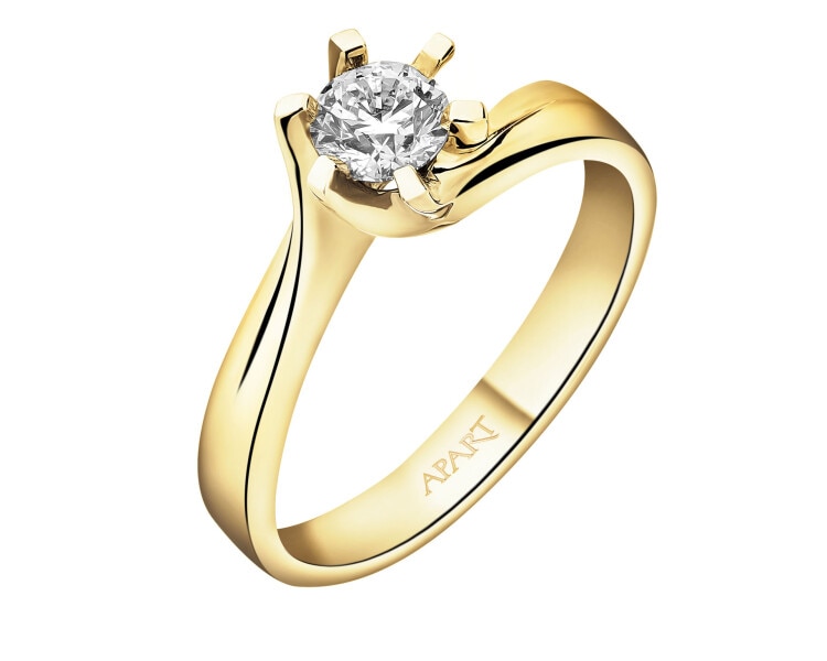 14 K Yellow Gold Ring with Diamond 0,37 ct - fineness 14 K
