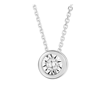 14 K Rhodium-Plated White Gold Necklace with Diamond 0,05 ct - fineness 14 K