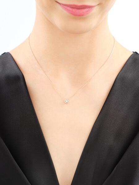 585 Pink Gold And Rhodium-Plated White Gold Necklace with Diamond - 0,05 ct - fineness 585