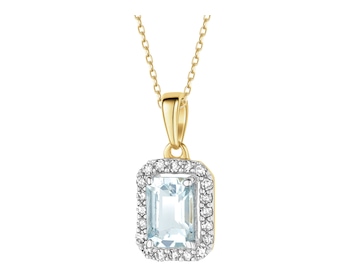 Zlatý přívěsek s diamanty a akvamarínem - ryzost 585