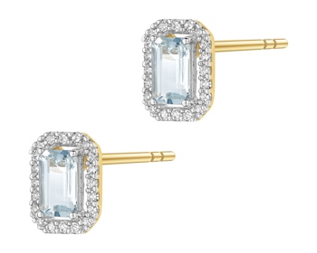 Zlaté náušnice s diamanty a akvamaríny - ryzost 585