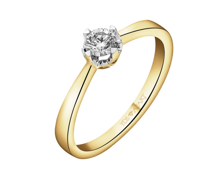 18 K Rhodium-Plated Yellow Gold Ring with Diamond - 0,23 ct - fineness 18 K