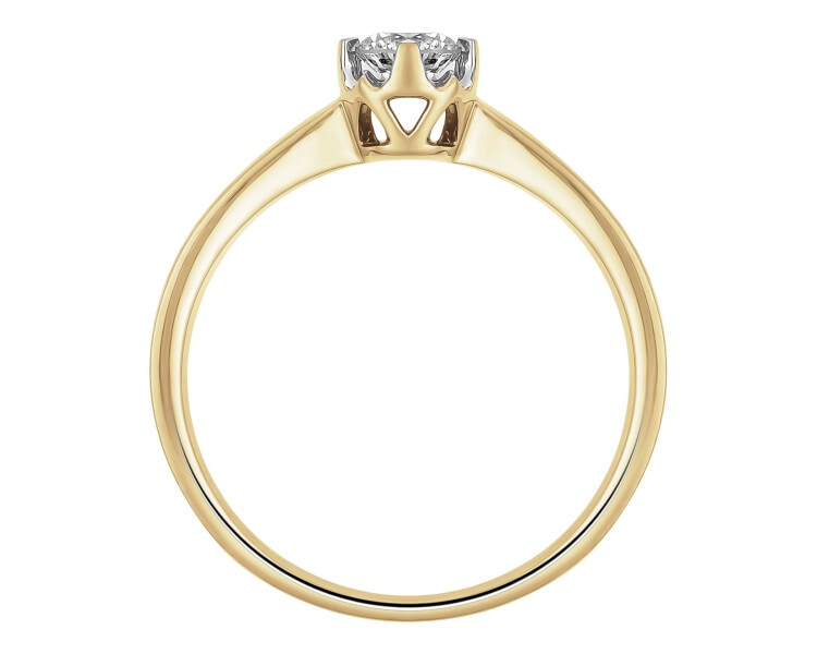 18 K Rhodium-Plated Yellow Gold Ring with Diamond - 0,23 ct - fineness 18 K