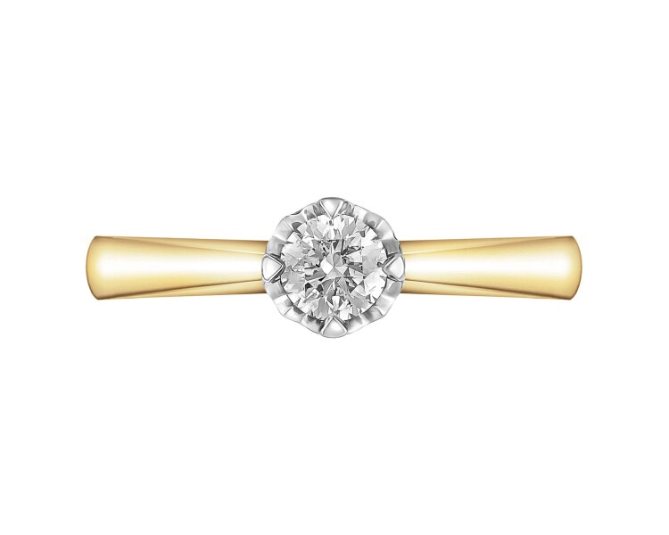 18 K Rhodium-Plated Yellow Gold Ring with Diamond - 0,23 ct - fineness 18 K