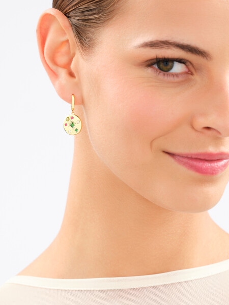 Gold-Plated Brass, Gold-Plated Silver Earrings with Cubic Zirconia