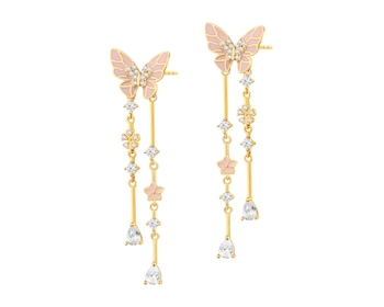 Gold-Plated Brass, Gold-Plated Silver Dangling Earring with Cubic Zirconia
