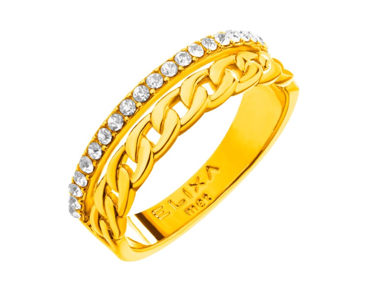 Gold-Plated Brass Ring with Glass