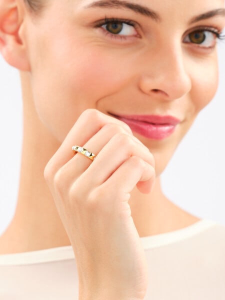 Gold-Plated Brass Ring with Glass