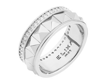 Rhodium-Plated Brass Ring with Cubic Zirconia