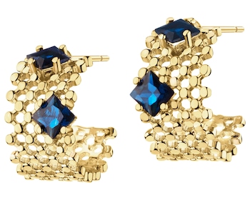 Gold-Plated Brass, Gold-Plated Silver Earrings with Cubic Zirconia