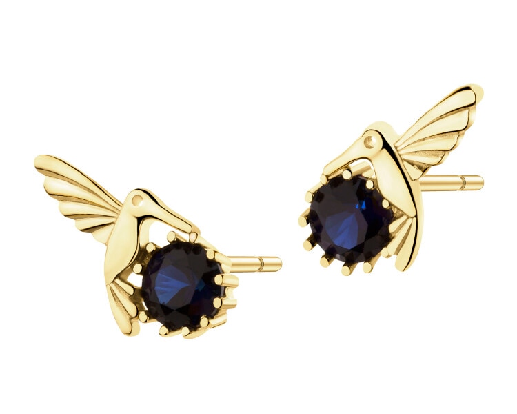 14 K Yellow Gold Earrings with Synthetic Sapphire