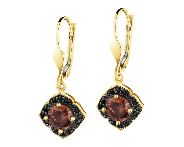 585 Yellow Gold/Black Rhodium Dangling Earring with Cubic Zirconia