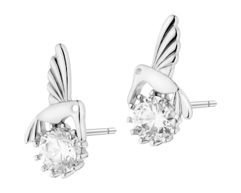 14 K Rhodium-Plated White Gold Earrings with Cubic Zirconia