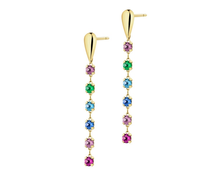 8 K Yellow Gold Dangling Earring with Cubic Zirconia