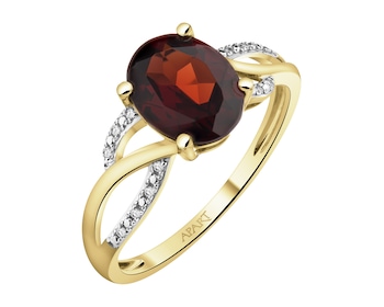 Zlatý prsten s diamanty a granátem - ryzost 585