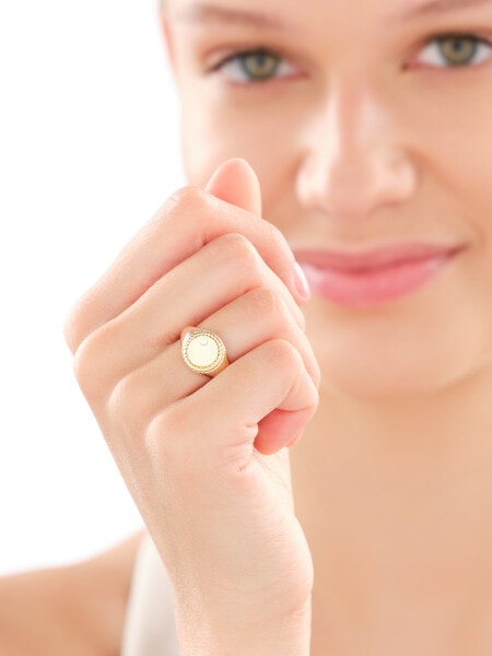 14 K Yellow Gold Signet Ring with Cubic Zirconia