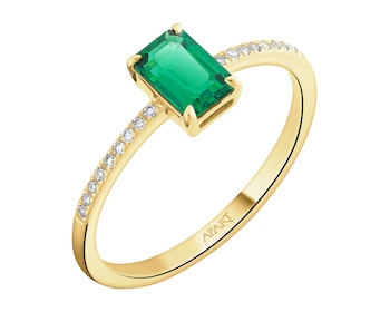 Zlatý prsten s diamanty a syntetickým smaragdem - ryzost 585