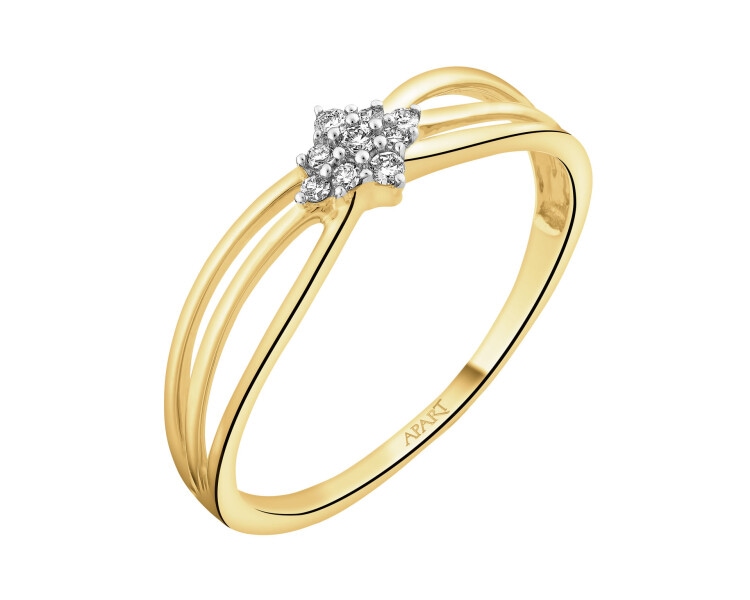 9 K Rhodium-Plated Yellow Gold Ring with Diamonds - 0,05 ct - fineness 9 K